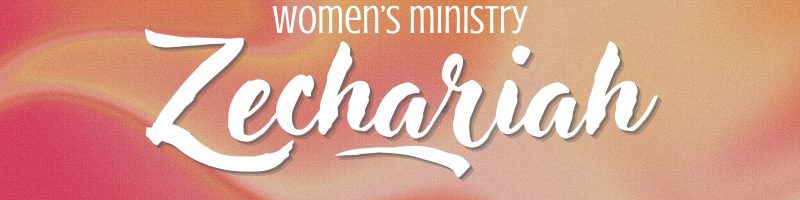 wavy background in pinks and peaches that looks like it's a painted canvas, has words "women's ministry, Zechariah"